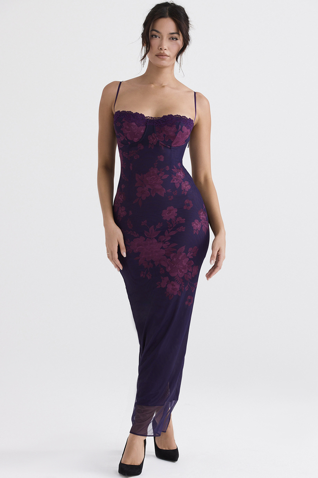 'Aiza' Grape Floral Print Maxi Dress